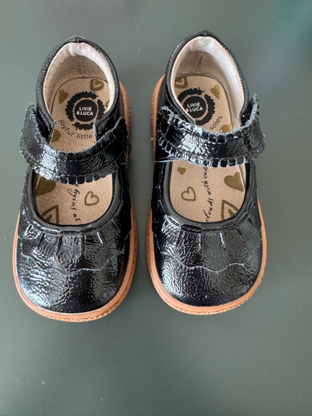 Livie & Luca Ruche Classic Black Patent Mary Jane with Tan Outsole
